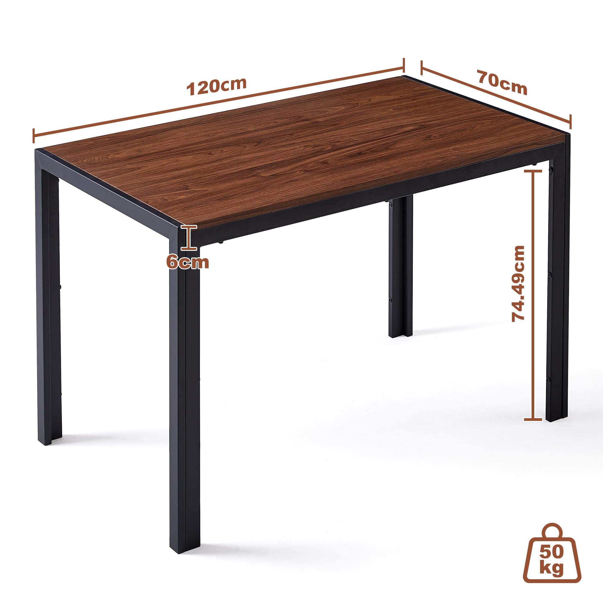 NORDICANA Esstisch, Schreibtisch, 120x70x75 cm Tisch, Küchentisch mit Eichenholz-Masereffekt, für 4 Personen, Landhausstil, mit Stahlbeinen, Tischplatte aus MDF, für Esszimmer, Homeoffice, Küche