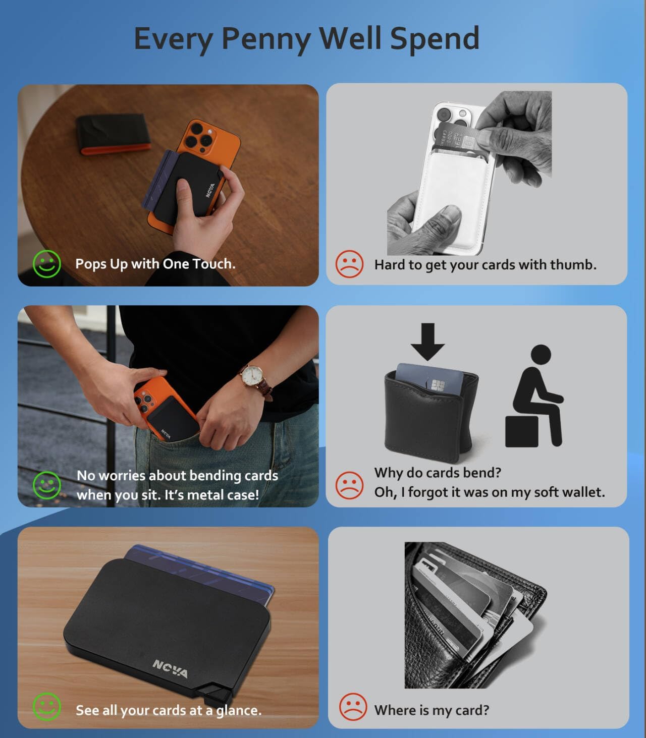 Nova Slim Men Wallet, 2 in 1 Detachable Magsafe Metal Pop Up Card Holders for iPhone(IOS), Minimalist RFID Blocking Wallet with Cash Slot, Birthday Gifts For Man (Black) - Image 5