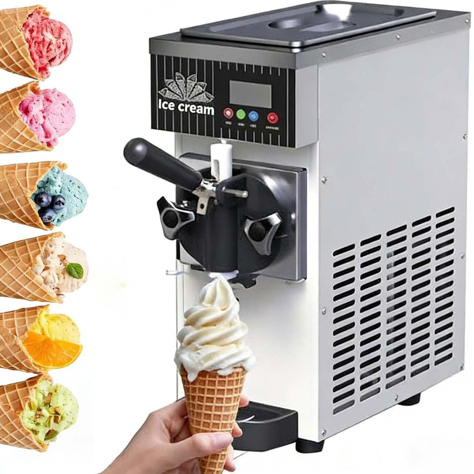 Drmoxin Single Flavor Ice Cream Machine, 4-5kg/H Output, 2.5L Refrigerated Hopper,Freezing Tank, Auto Clean, LCD Panel, 450W Countertop Soft Serve Ice Cream Maker White