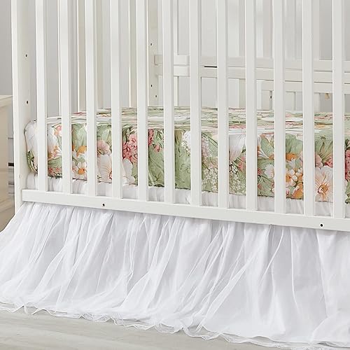 Miniatura 7 de Brandream Juego de ropa de cama de cuna para niñas, juego de guardería floral de jardín de 3 piezas  edredón de bebé con volantes, sábana de cuna y