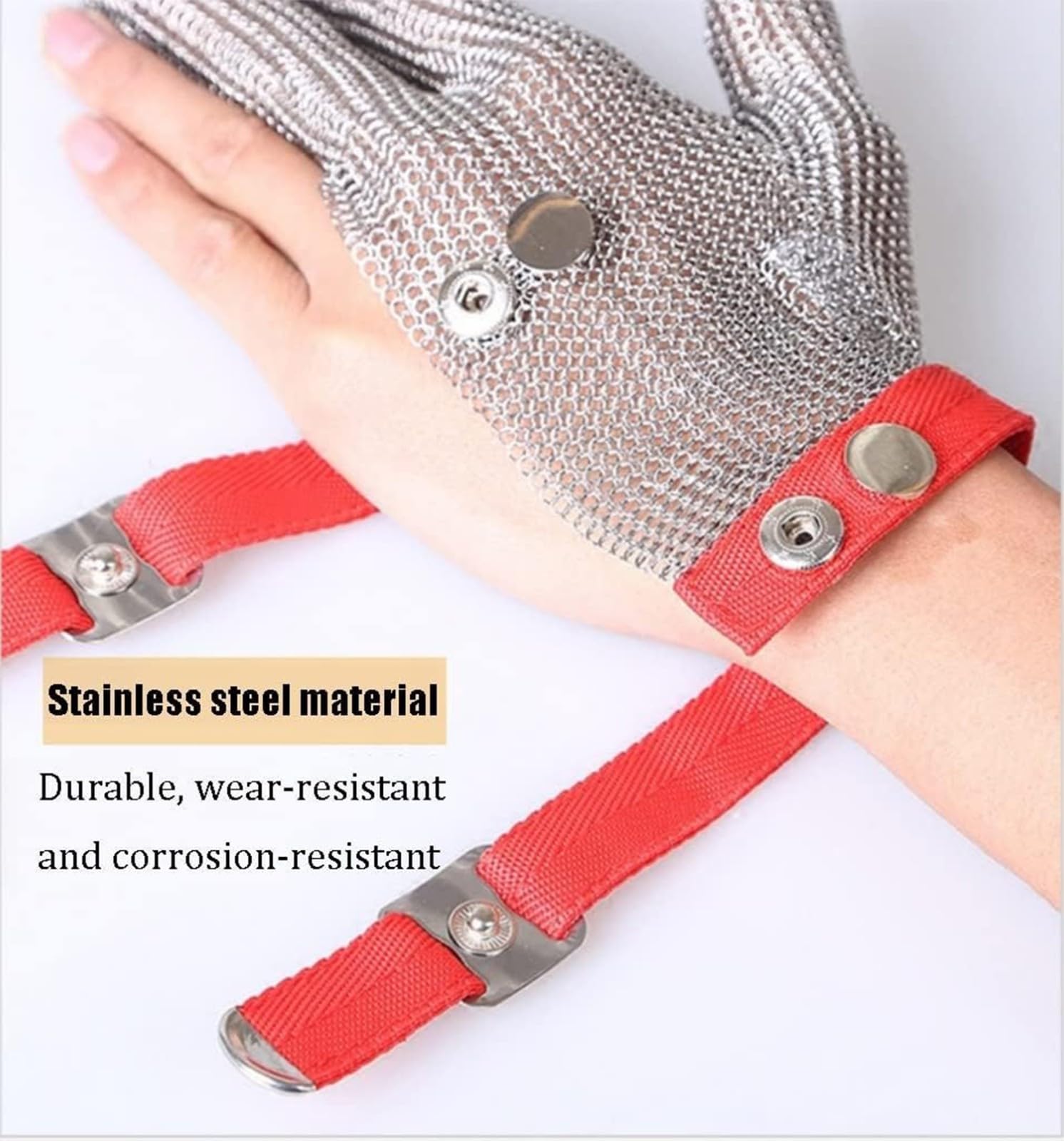 Guantes De Cadena De Carnicero,Guantes Anticortes Guantes Resistentes A Corte De Tres Dedos De Acero Inoxidable, Adecuados For El Procesamiento De Alimentos,Pesca,Procesamiento De Corte 1pcs,L