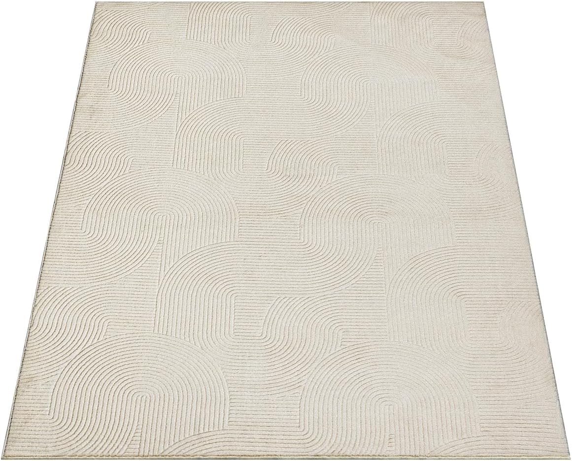 the carpet Rio - Tappeto a pelo corto moderno, morbido e facile da pulire, antiscivolo con aspetto 3D, resistente, per soggiorno e camera da letto, crema, 300 x 400 cm