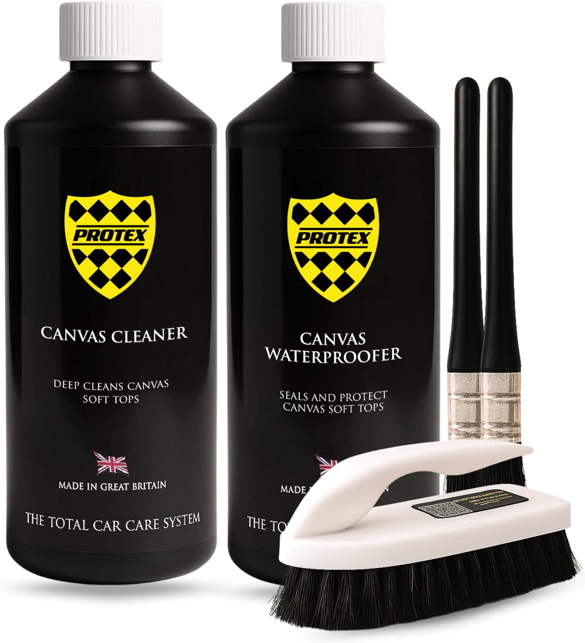 PROTEX Convertible Soft Top Care Kit with Canvas Cleaner & Waterproofer - 500ml, Two Applicator Brushes and One Soft Top Cleaning Brush - BRUSH KIT.