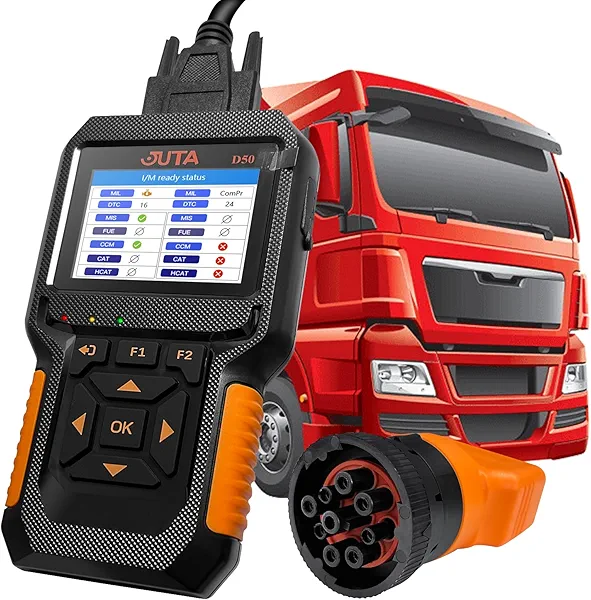 JUTA D50 OBD2 Scanner Car and Truck Code Reader Heavy Duty HD Diesel Diagnostic Scan Tool 2 in 1 Auto Clear Check Engine Fault Light