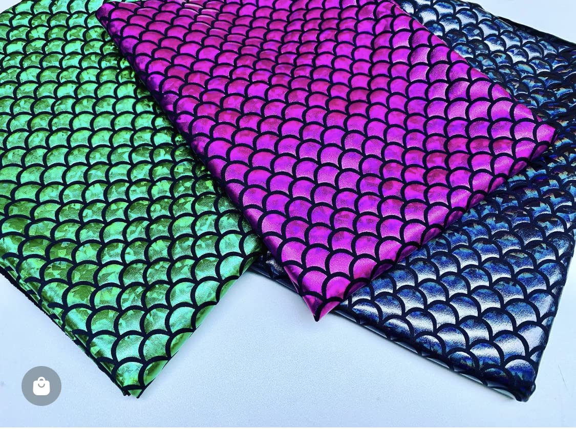 LushFabric Mermaid Scale Print Fabric Fish Tale Scales Foil, 2 Way Stretch Material Lycra Spandex, Bikini, Costume, Dress - Image 3