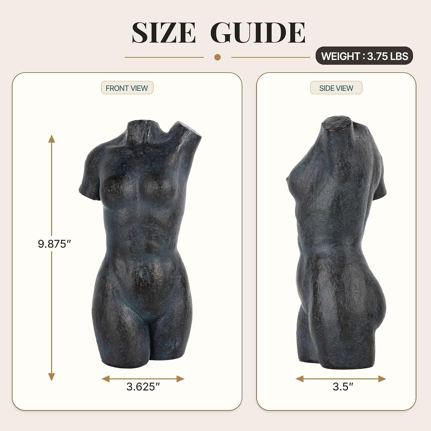 Abstract Female Torso Sculpture Resin Statue, Modern Body Art Figurine, Minimalist Nude Woman Decor Accent for Living Room Bedroom Office Shelf Home Decoration (Black)
