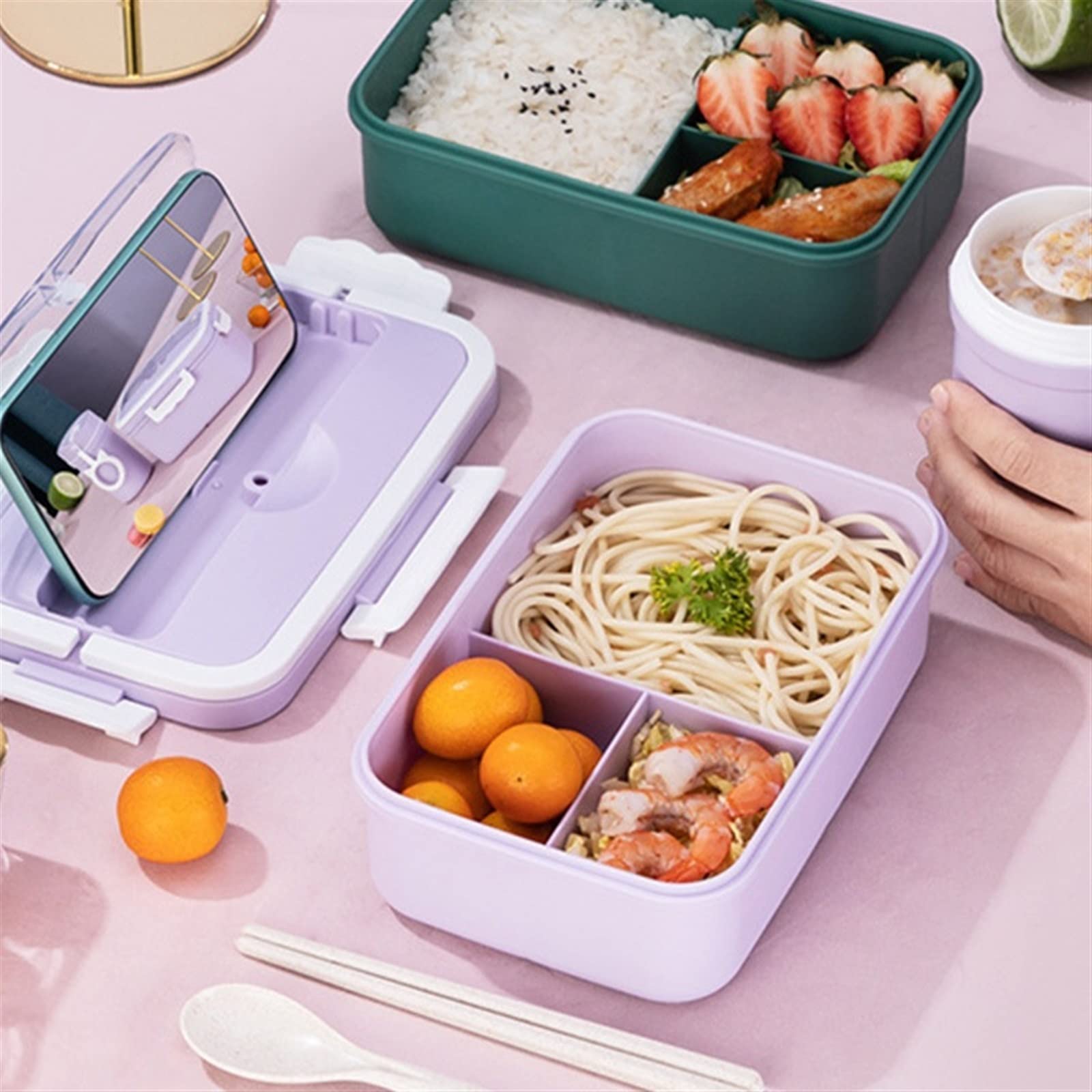 Portapranzo Bento Portapranzo in Vetro con Coperchio Stile Lunch Box for microonde Bento Box e contenitori for Alimenti ecologici(Purple)
