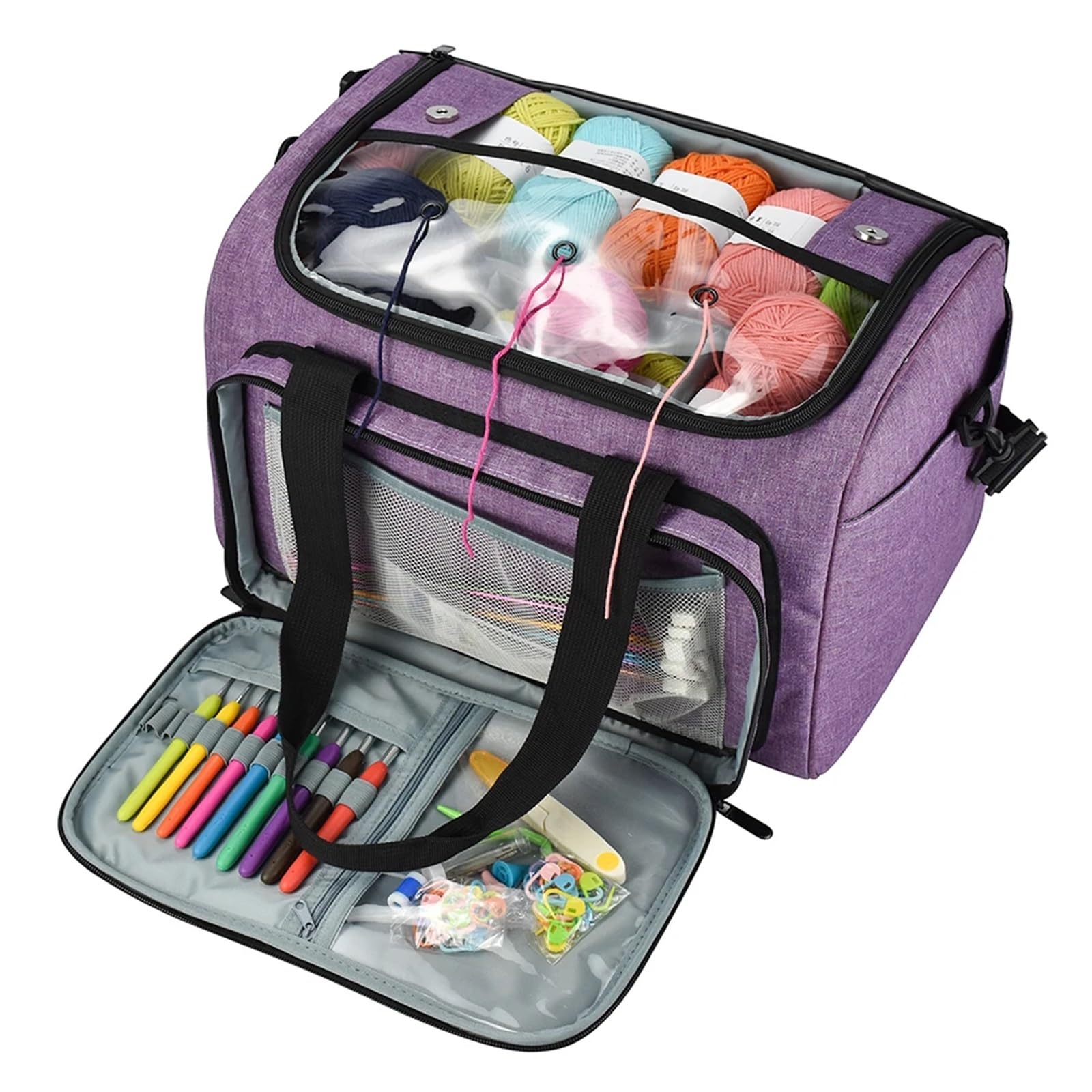 Bolsa de almacenamiento for lanas lana, organizador ganchillo, bolsa viaje for y suministros para Agujas, Hilo(Purple)