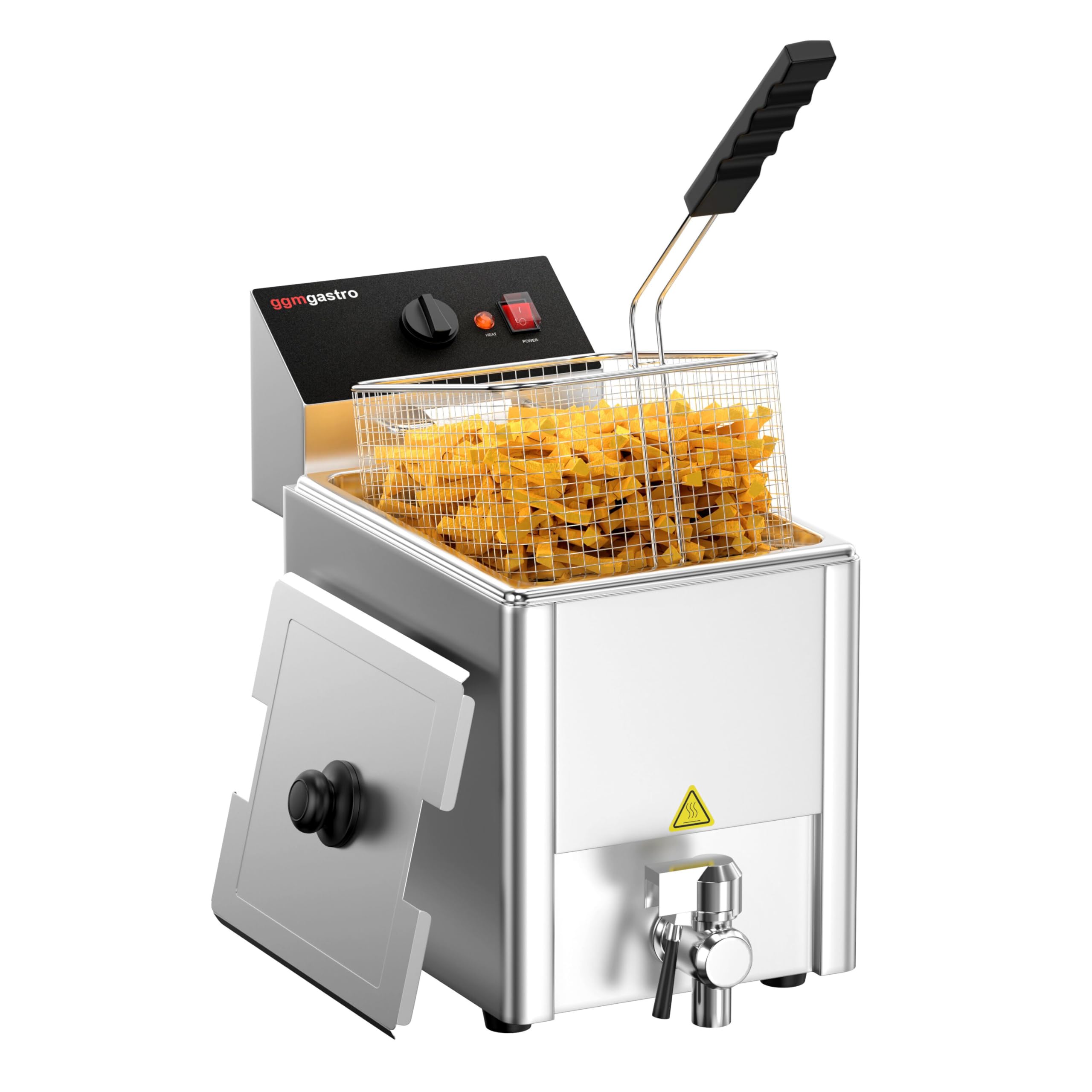 GGM Gastro Elektro Fritteuse 8 L 3,25 kW mit Ablasshahn | Professionelle Edelstahl-Bauweise, leichte Reinigung, integriertes Ablassventil, für den Dauereinsatz, sofort einsatzbereit