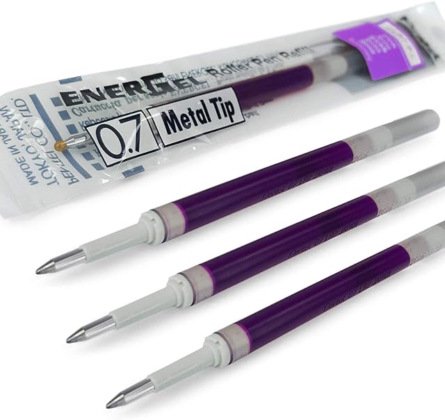 4 x PENTEL Energel 0.7mm Refill Metal Tip LR7 - Fits Energel Xm, BL77/BL57/BL37 - VIOLET