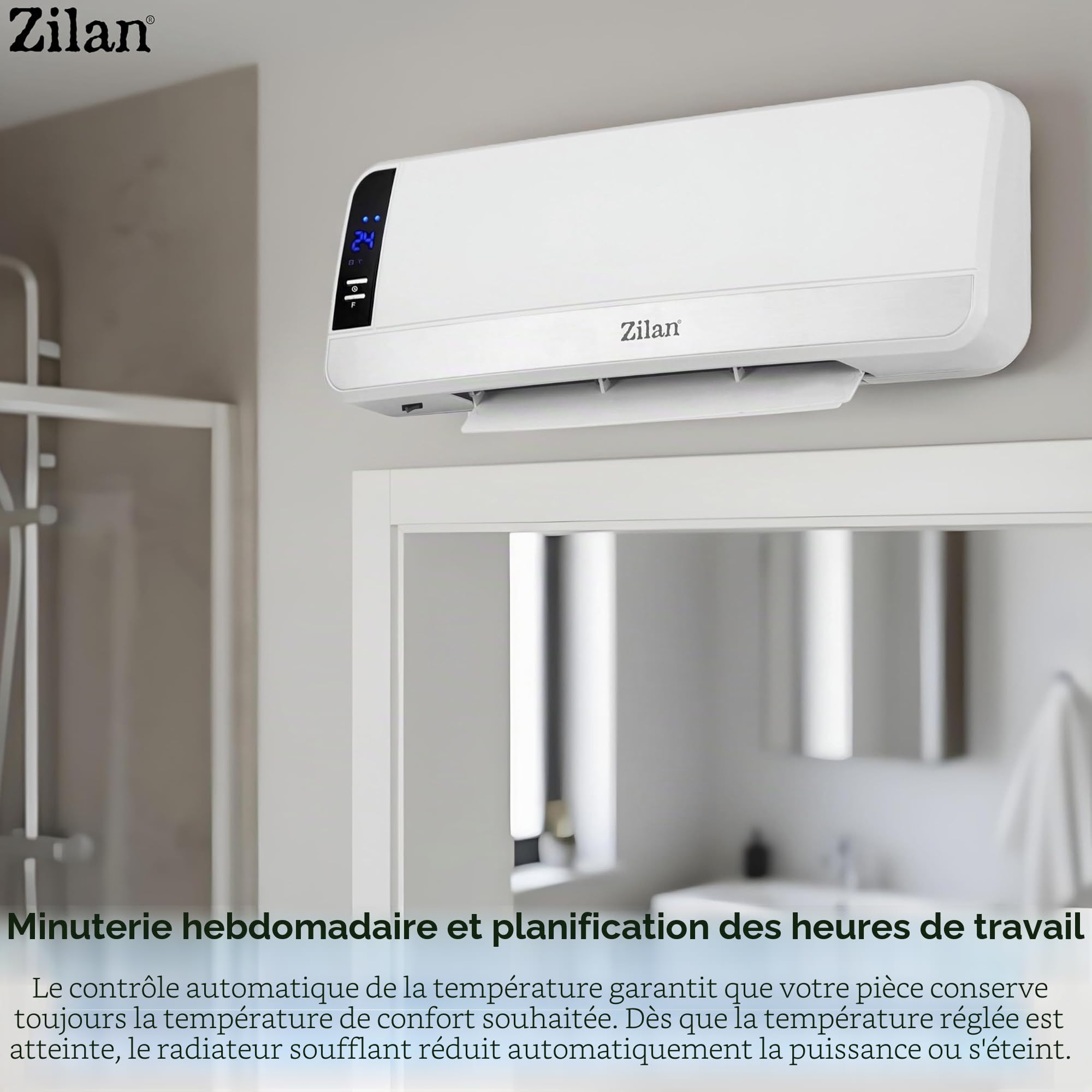 Radiateur mural en céramique - Chauffage mural électrique - Pour salle de bain - Économie d'énergie - Télécommande - Mini chauffage mural - Élément chauffant en céramique - Chauffage rapide
