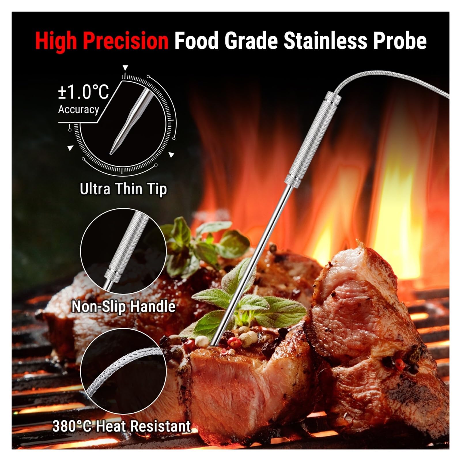 4 Sonde Retroilluminazione A Colori Ampio Display LCD Cucina Digitale Cottura Termometro For Barbecue A Base Di Carne Da Forno Preciso Veloce Monitoraggio In Tempo Reale