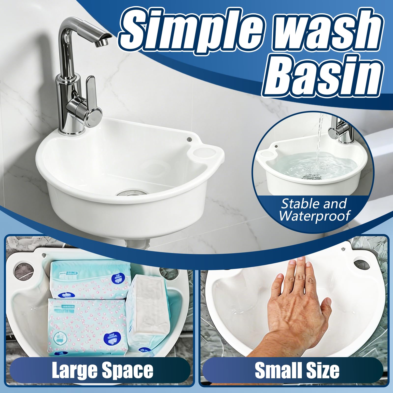 Lavabo de Pared Plástico con Grifo Mezclador, Kit Completo para Baño Jardín Camping Blanco