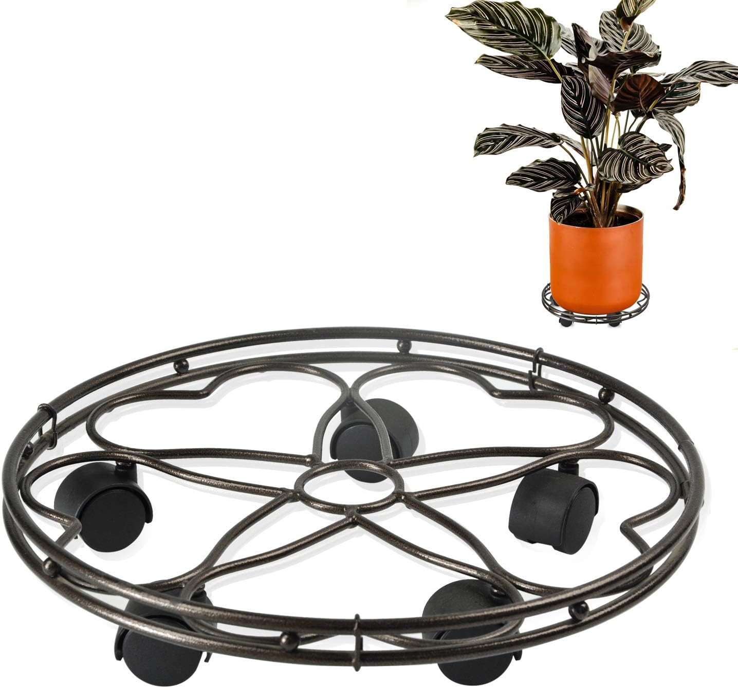 CERBIOR Plant Caddy Heavy Duty Metal Plant Stand with Rolling Wheels Indoor Outdoor 180 Lbs Strong and Sturdy Design 15Inches Bronze)