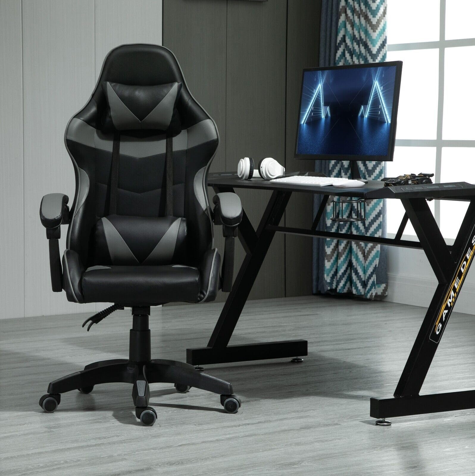 mcc direct Bürostuhl Ergonomisch, Schreibtischstuhl, Drehstuhl, Gaming Sessel, Gamingstuhl (Grau)