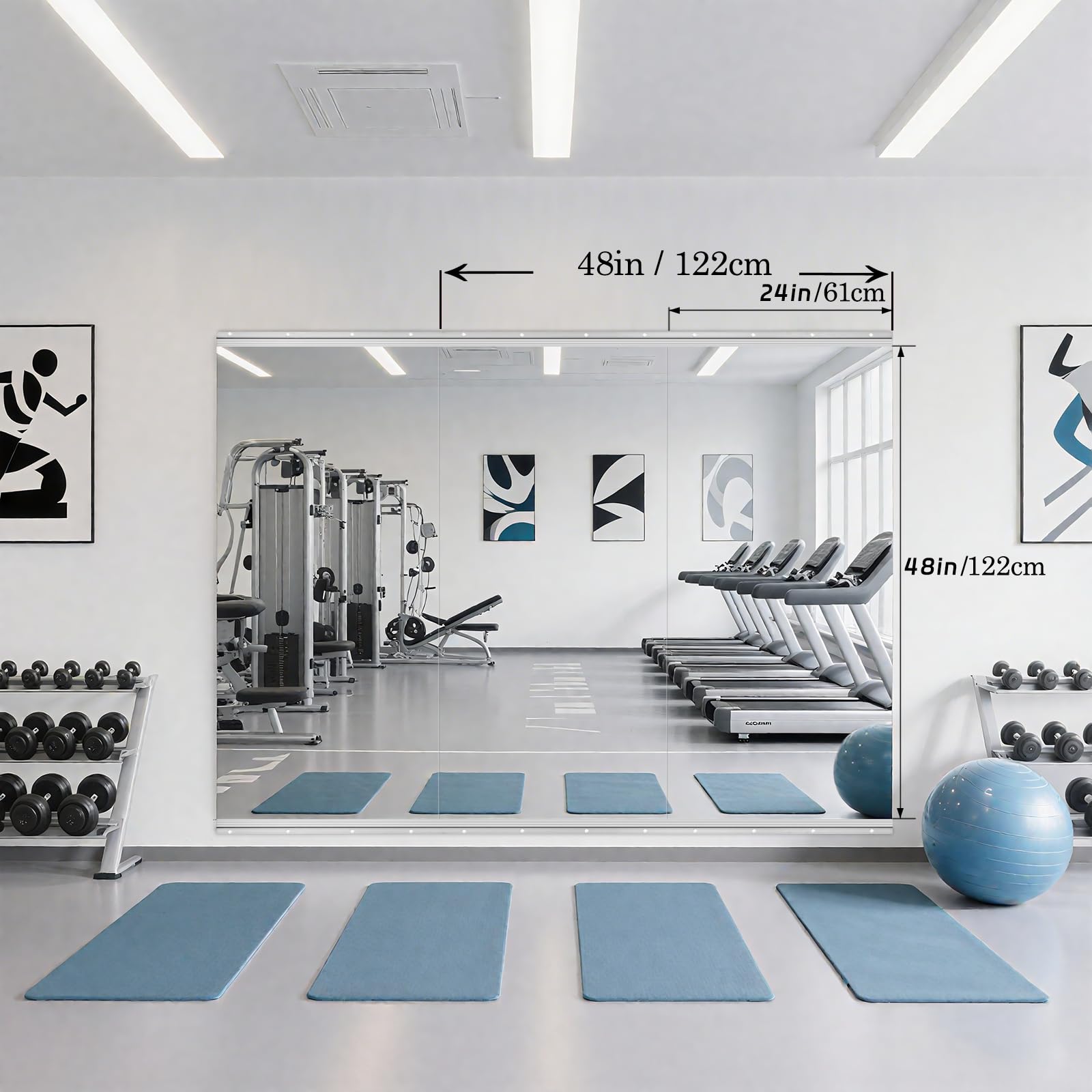 2 Stück,122x61cm Spiegel für Zuhause,Fitnessstudio,groß | gehärtetes Glas,Wandmontage,Ganzkörperspiegel für Garage,Tanzstudio,Dekoration,Yoga,Schlafzimmer,Badezimmer
