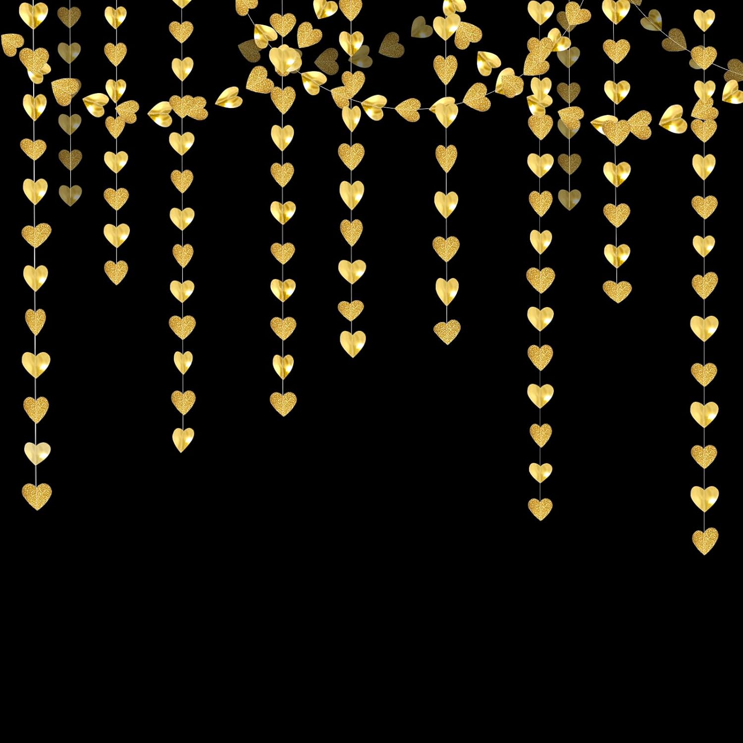 Glitter Champagne-Gold Party-Decorations Heart Streamers Garland - 39Ft Wedding Engagement Hanging Paper Banner,Bachelorette Bday Bridal Baby Shower Christmas Anniversary Housewarming Backdrop Decor - Image 9