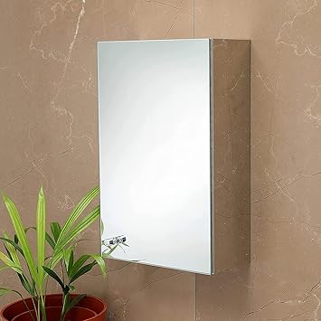 Epraiser Platinum 304 Grade Medium Size (12 x 18 Inch) Stainless Steel Mirror Finish Luxury Chrome Designer Mirror Bathroom Storage Wall Cabinet (Medium 12 x 18 Inch)