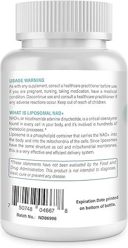Miniatura 4 de Suplemento liposomal NAD+ de 1000 mg para antienvejecimiento y regeneración celular  Pontecy NAD más alto  Absorción máxima  Suplemento de NAD puro