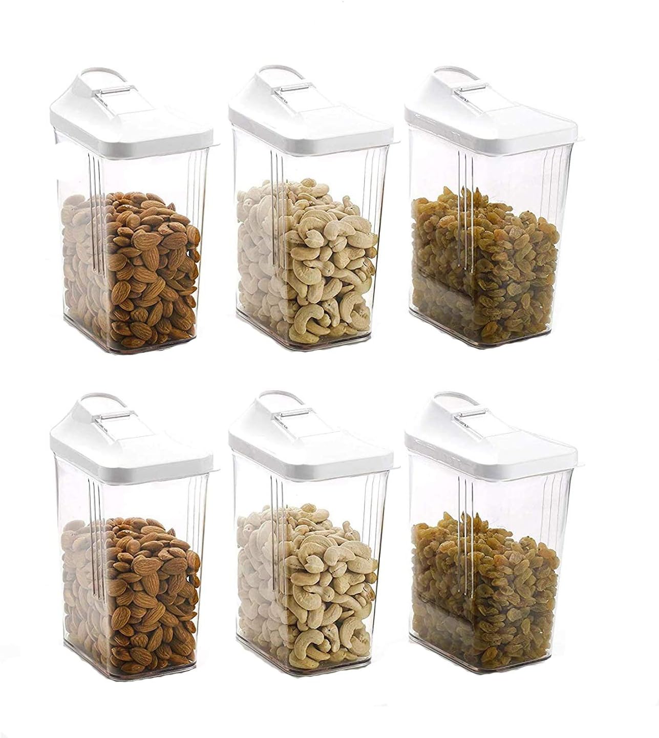 Slings Easy Flow Grocery & Food Storage Container Set, 1500 ml Set of 6, Clear (White)