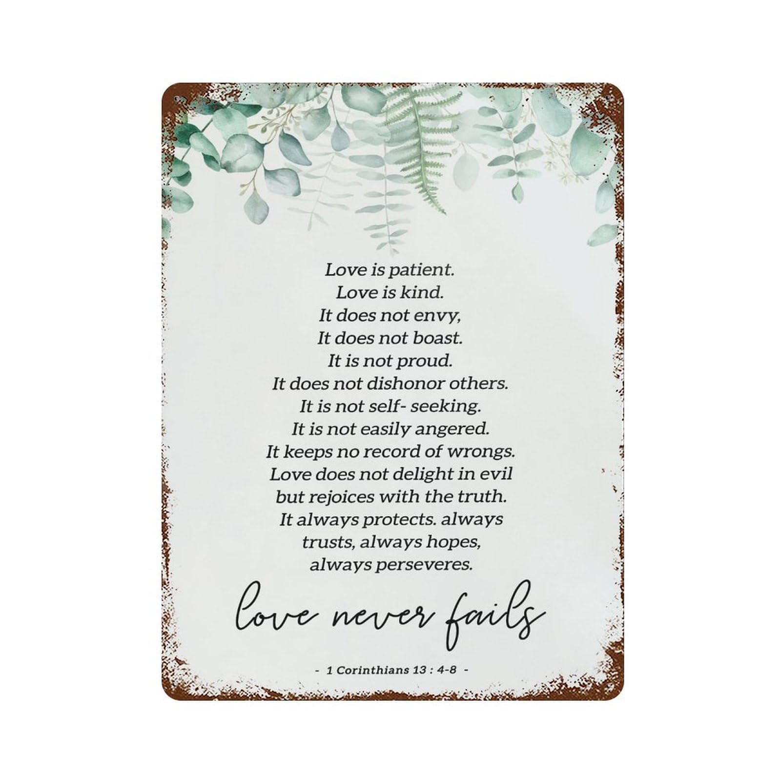 xiaoxiaoshen 1 Corinthians 13 Scripture Quote Wall Decor Art Metal Tin Poster Modern Home Decor Art Home Bar Shop Decorations Vintage Sign 40x30cm