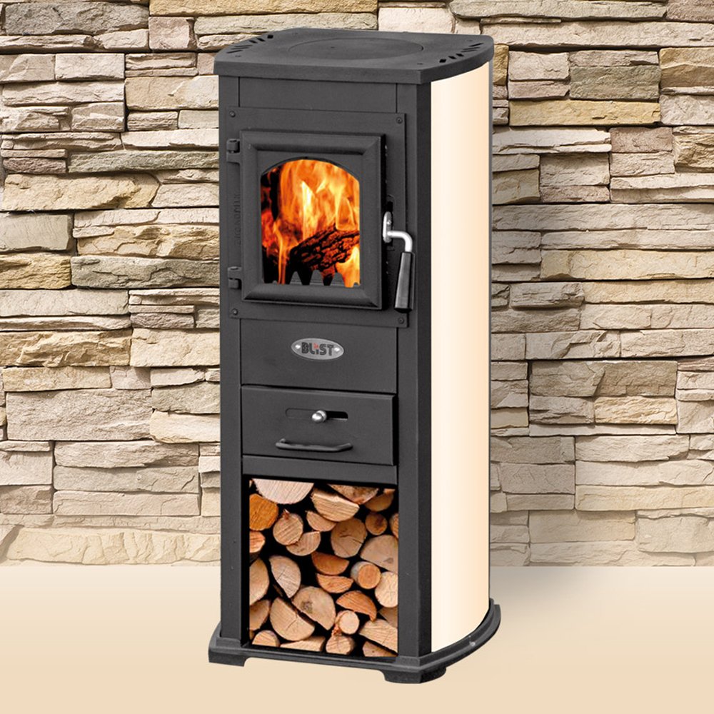 Stufa a legna 7kW beige acciaio riscaldamento ambienti calore casa EKONOMIK LUX