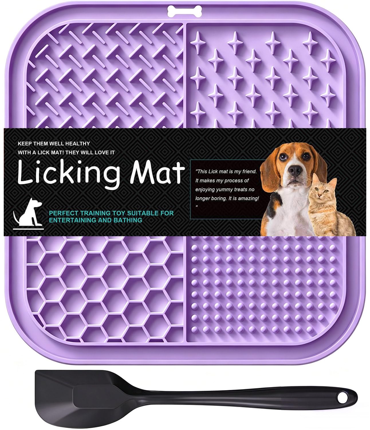 Azxb Licking Mat for Dogs & Cats with Suction Cups, 1 Pack Square Silicone Dog Slow Feeder Lick Pat for Anxiety Relief, Dog Toys to Keep Them Busy, Pets Bathing Training Grooming Mat 20 * 20cm — image 1