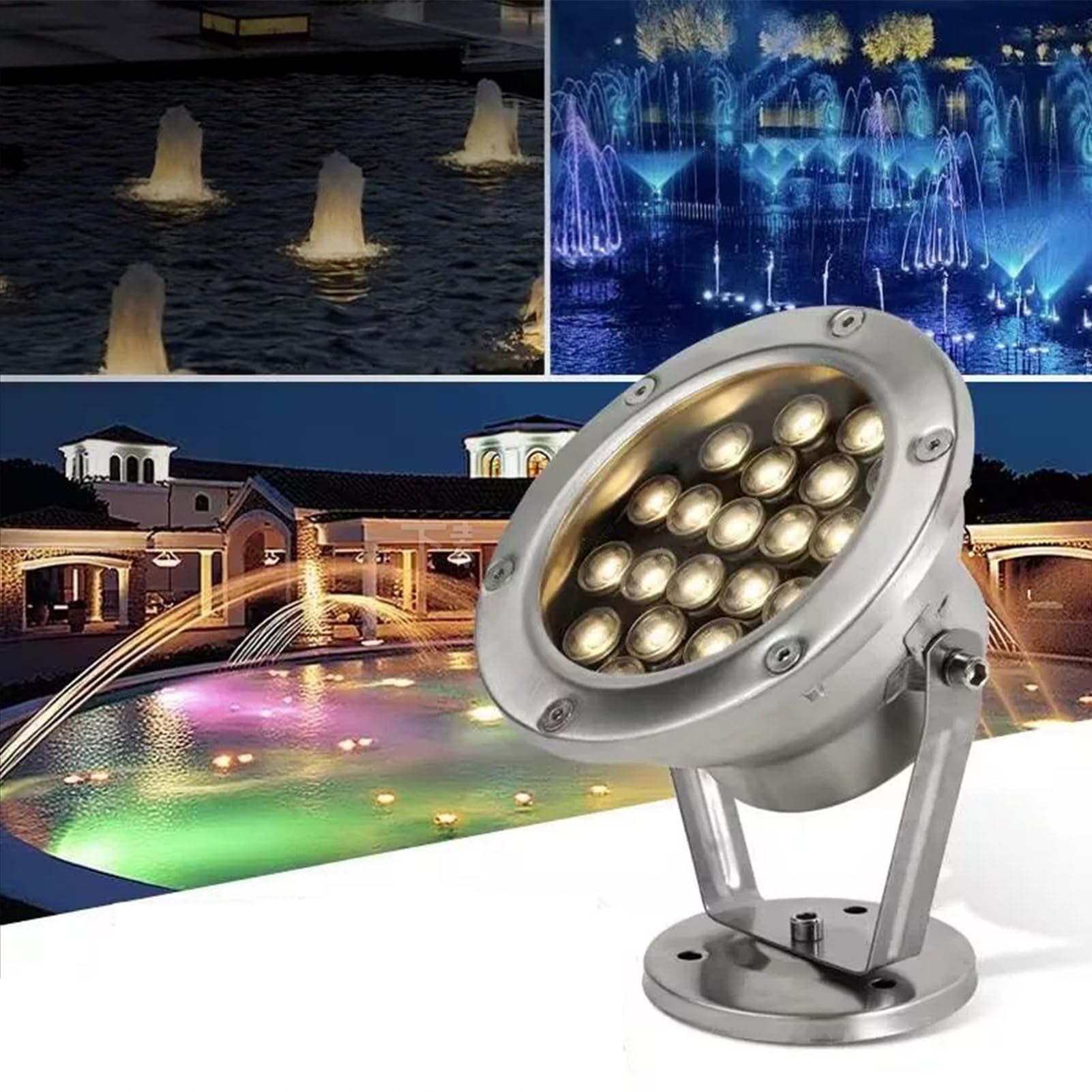 LED Luci Piscina - Faretto AC12/24V Impermeabile IP68 Luce del Paesaggio | Bassa Tensione Acciaio Inossidabile Luce Subacquea per Laghetti, Cascate, Roccale(Warm White,18W-DC24V)
