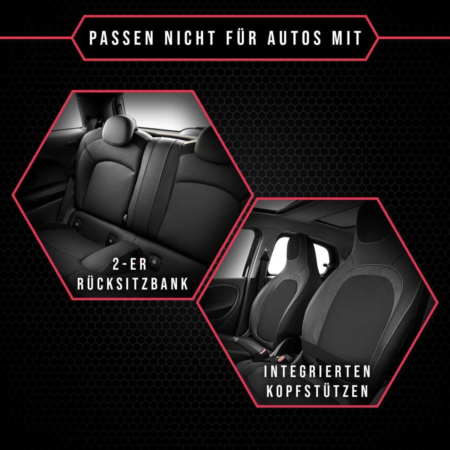 3er Set Saferide Autositzbezüge PKW universal | Auto Sitzbezüge Kunstleder Grau für Airbag geeignet | für Vordersitze und Rückbank | 1+1 Autositze vorne und 1 Sitzbank hinten teilbar 2 Reißverschlüsse