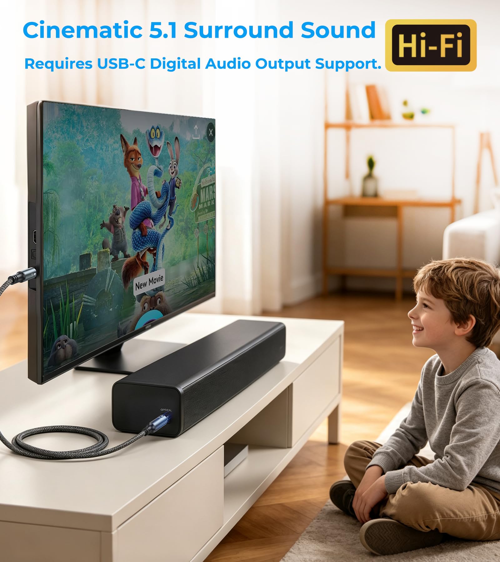 KAIY Cavo audio ottico da USB C a TOSLINK, 1,5 m, unidirezionale SPDIF