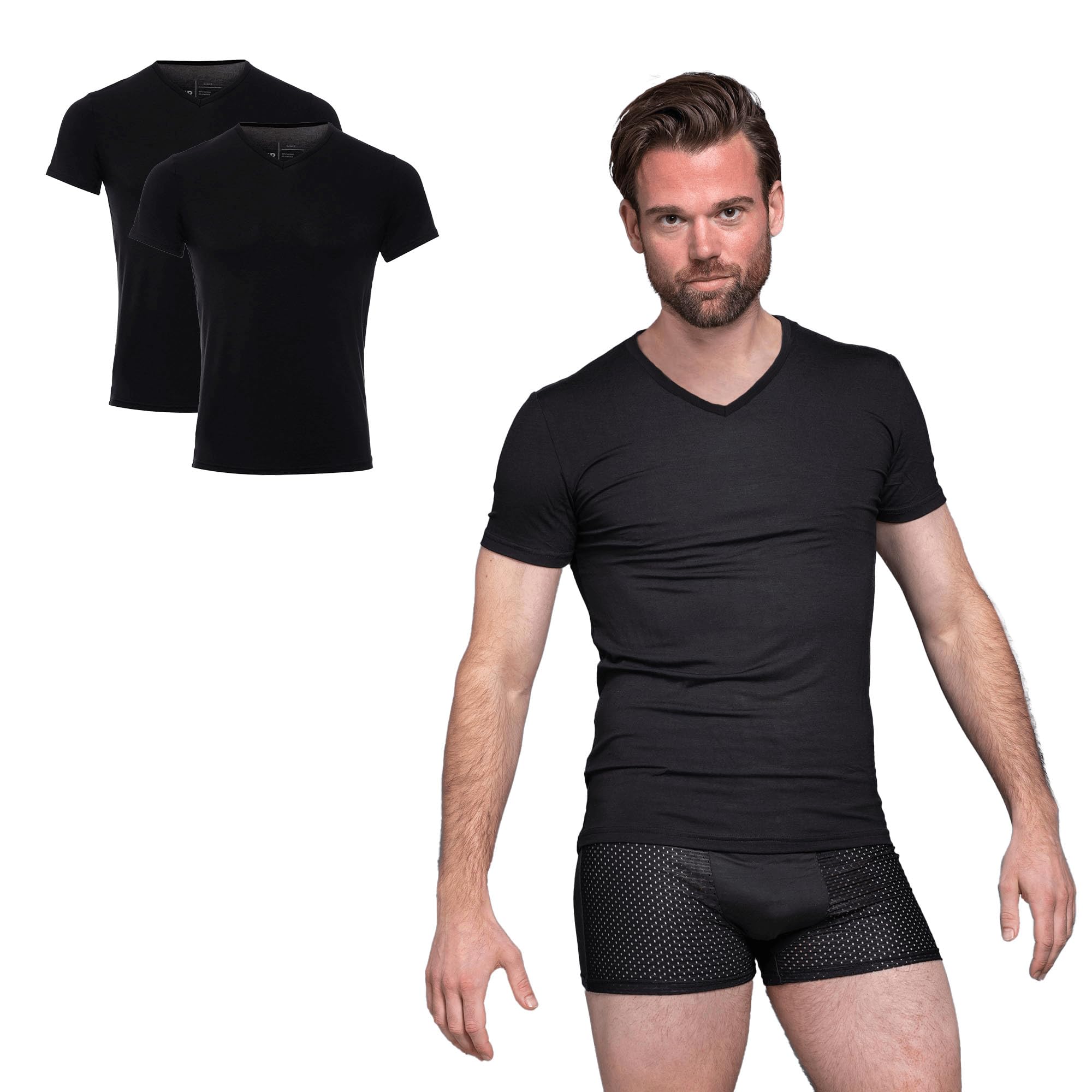 BOXR Unterhemd Herren V-Ausschnitt 2er-Pack – Basic T-Shirt Slim Fit aus Bambus – Atmungsaktiv, Bequem & Weich - Herren Unterwäsche Perfekt für Alltag, Business & Freizeit