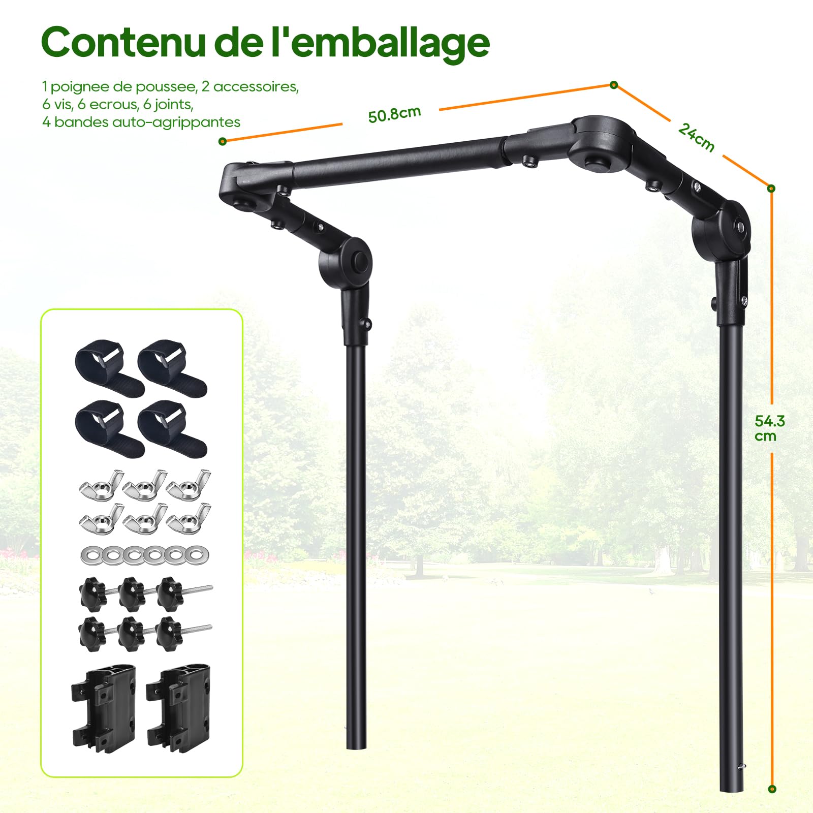 Poignée réglable et Pliable pour Chariot Rond/carré, avec Bandes Scratch | Accessoire de remplacement réglable et pliable pour poussette-chariot, adapté au camping, aux poussettes et à la plage