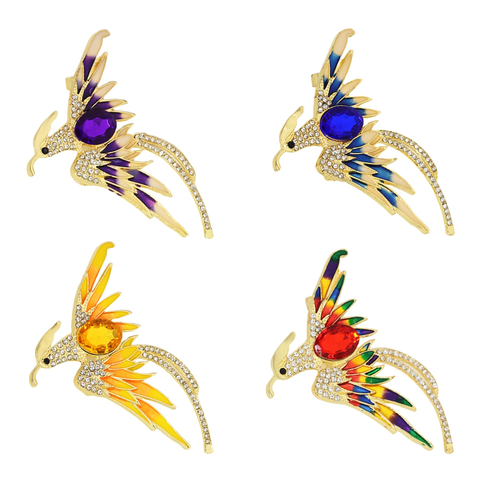 Honbay 4PCS Stylish Phoenix Bird Brooch Pins Enamel Alloy Sparkling Rhinestones Cute Animal Phenix Brooches Phoenix Breastpin Lapel Pins Hat Scarf