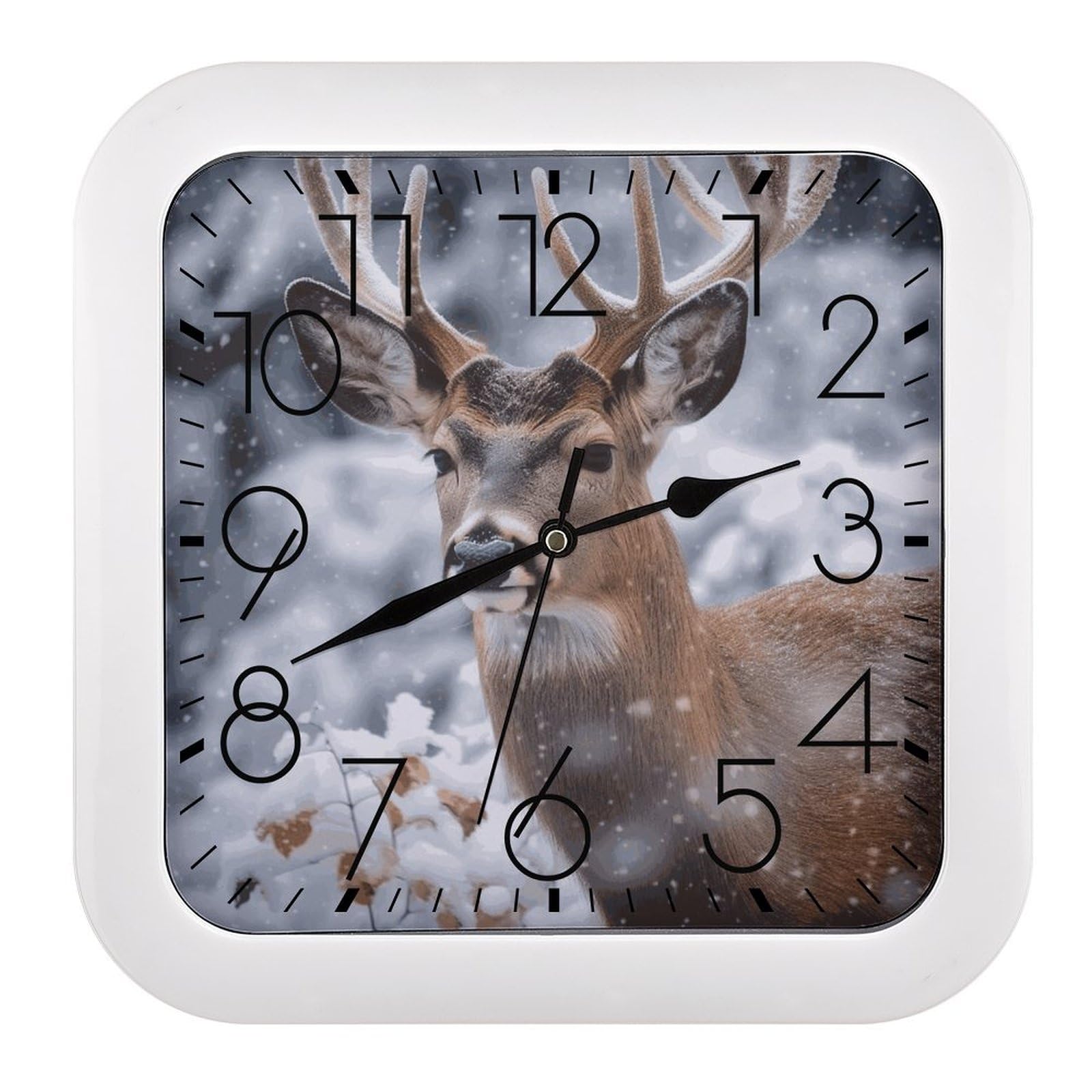 Horloge murale carrée motif cerf enneigé pour embellir les murs du bureau