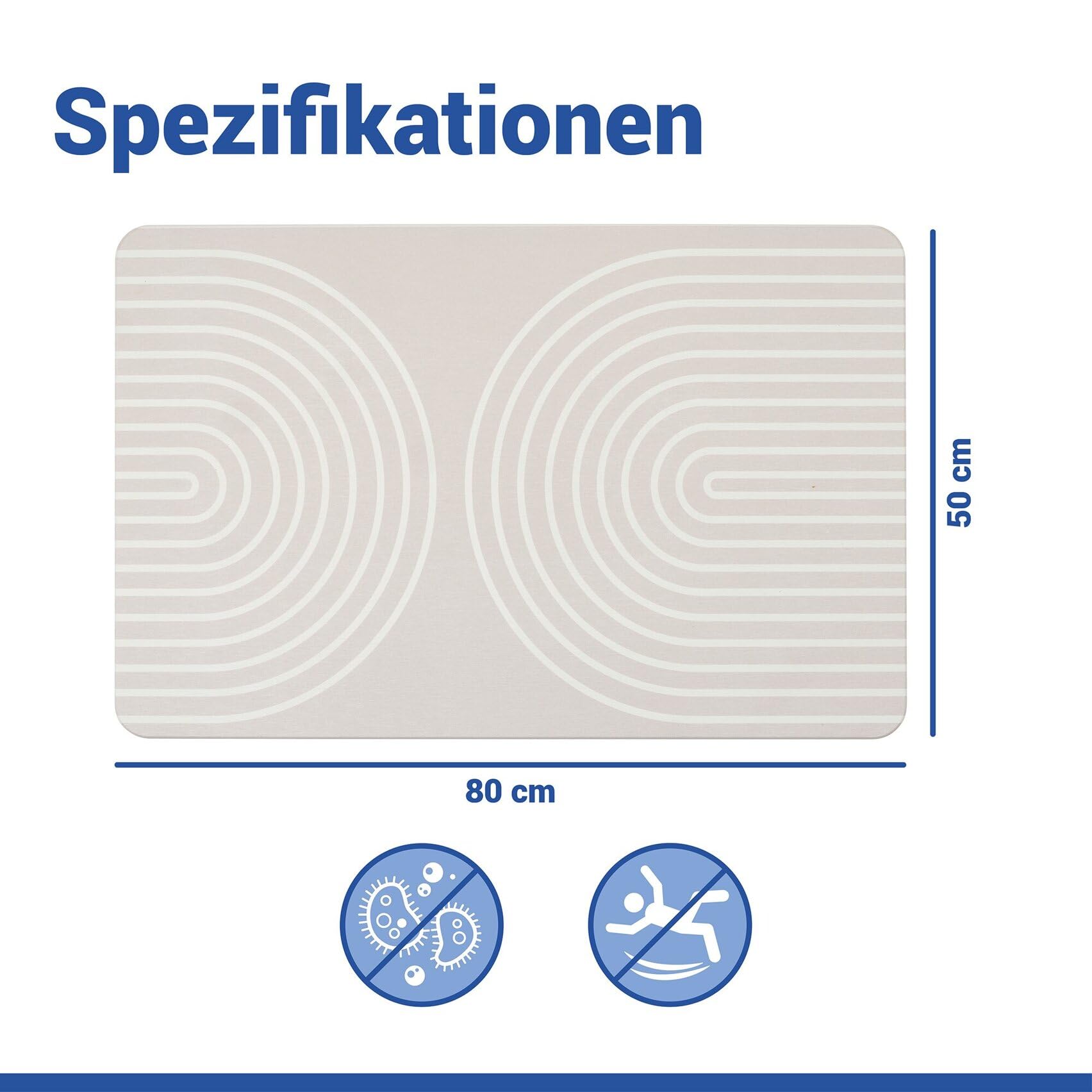WENKO rutschfeste Badematte Mod. Nazca, schnelltrocknender Badvorleger aus Diatomit (Kieselgur), stark wasserabsorbierend, saugfähiger Duschvorleger, beige
