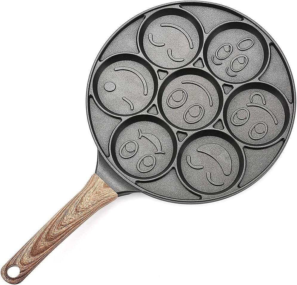 Smiley Face Pancake Pan, Nonstick Pancake Griddle with 7 Unique Funny Flapjack Faces Grill Pan Crepe Pancake Mold Mini Pancake Maker