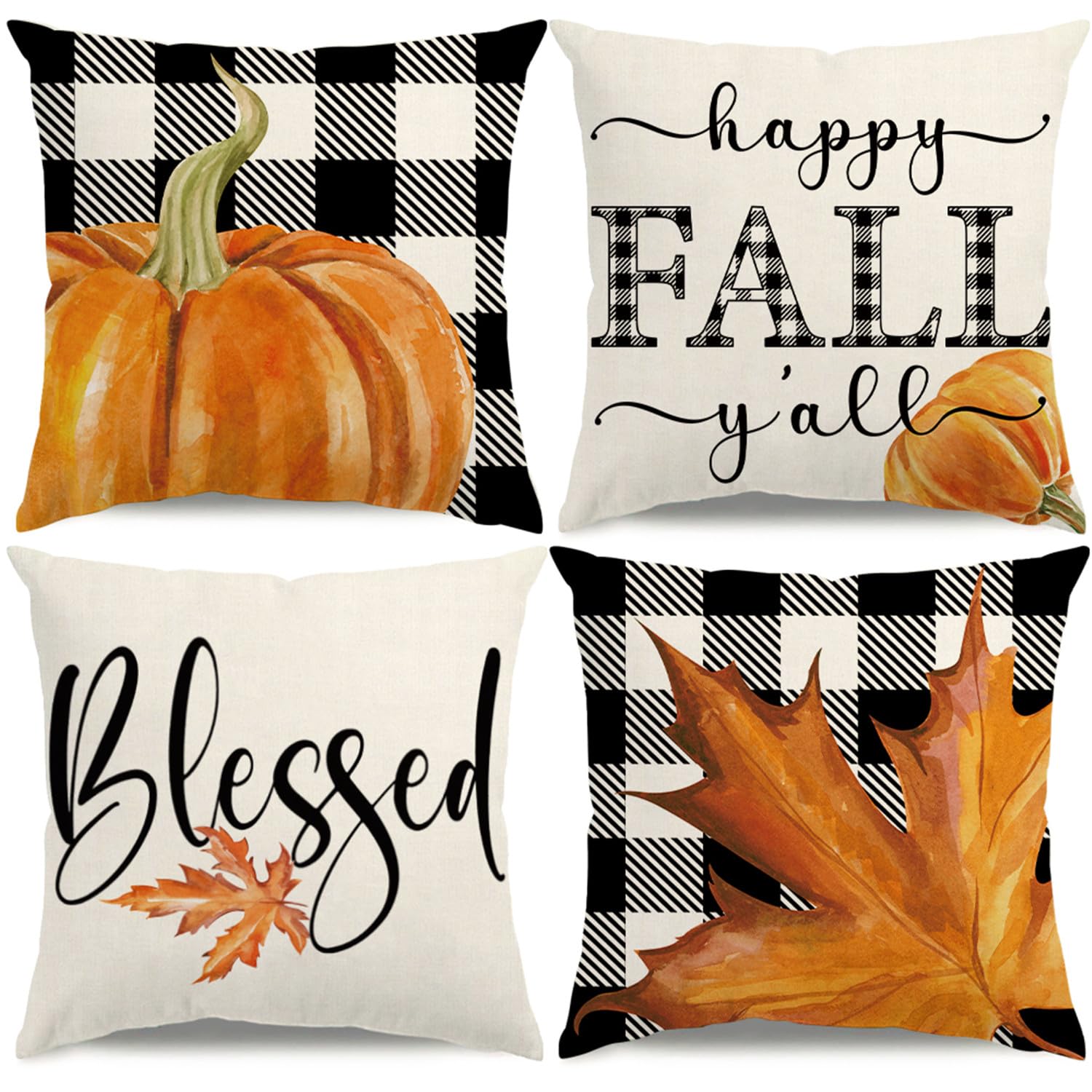 KISVODS Buffalo Plaid Harvest Covers, Set of 4