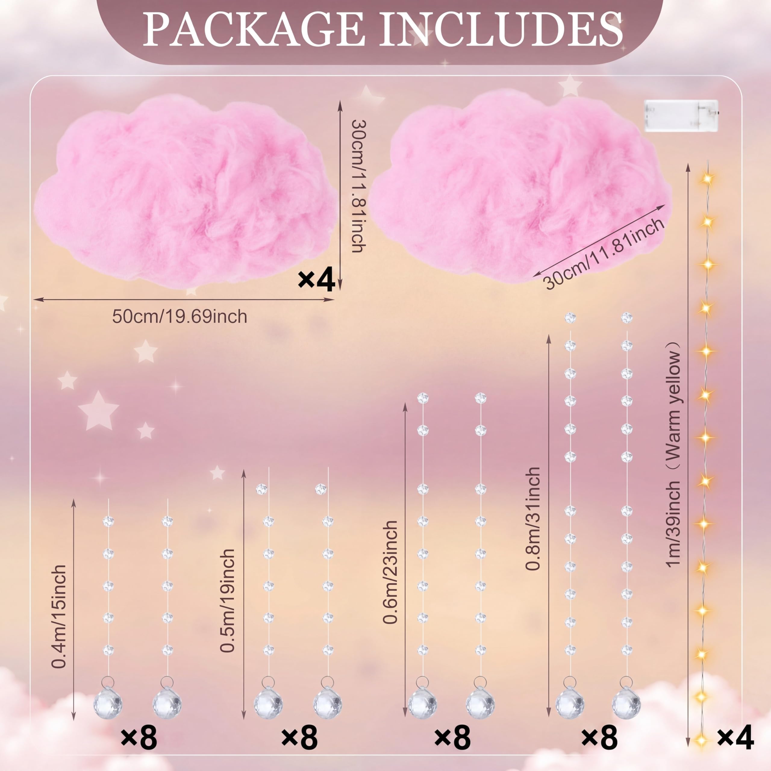 Marsui Künstliche Wolkenrequisiten, LED-Lichterkette, zum Aufhängen, 3D-Baumwolle, Wolke, Klassenzimmer, Schule, Dekoration, Regentropfen für Zimmer, Decke, Babyparty, Party, Hochzeit, Kinderzimmer