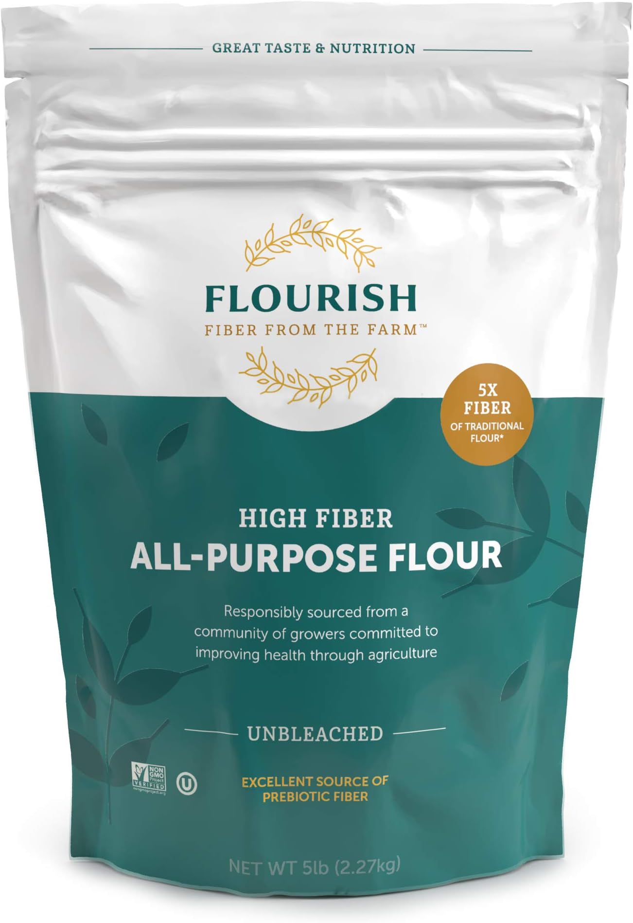 Flourish Fiber from The Farm - High Fiber/Low Carb, Unbleached All Purpose Flour, 5 lbs