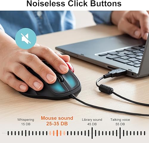 Miniatura 6 de SANWA Mouse ergonómico con cable ratones de bola de rodillo vertical óptico botones silenciosos Trackball de 1339in DPI ajustable 60080012001600