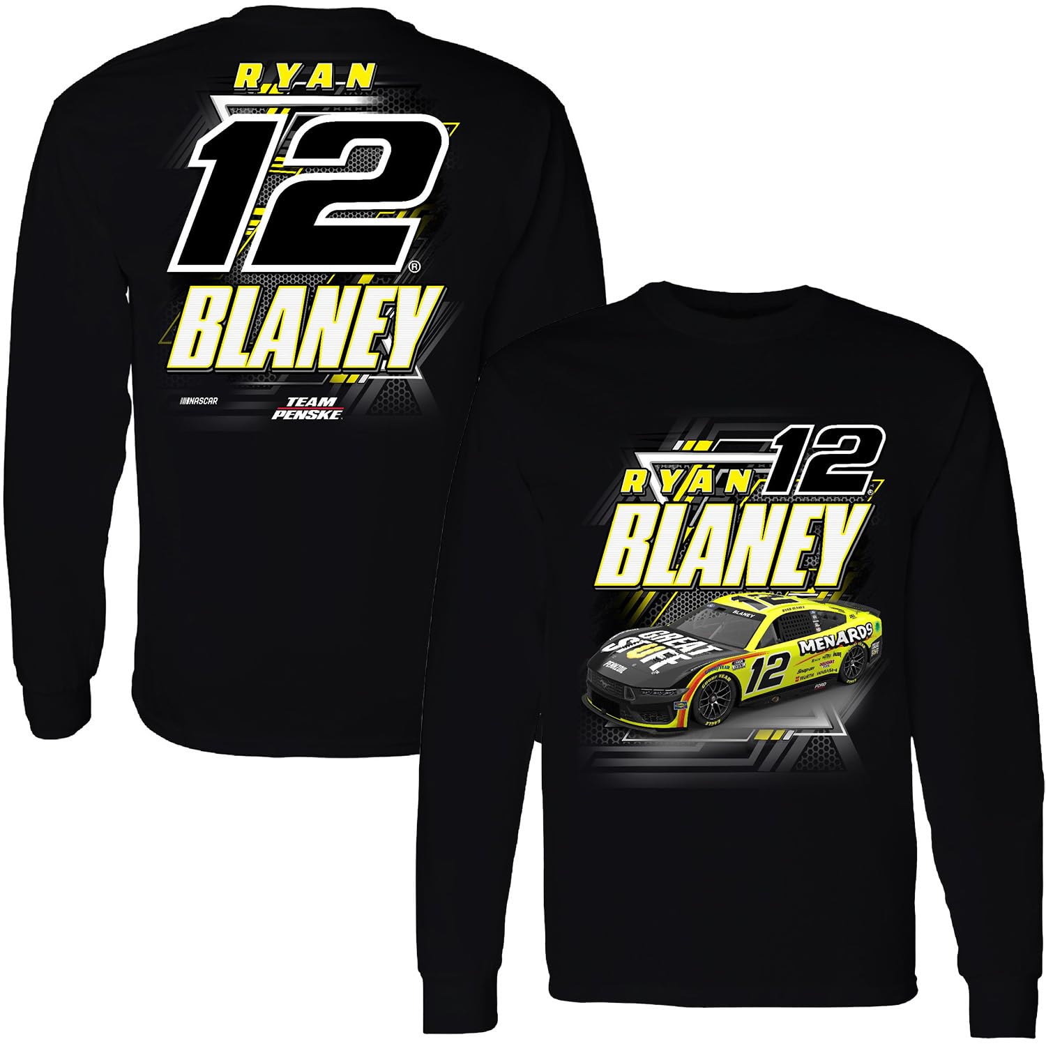 Checkered Flag SportsRyan Blaney 2024 Long Sleeve Menards #12 Car T-Shirt Black