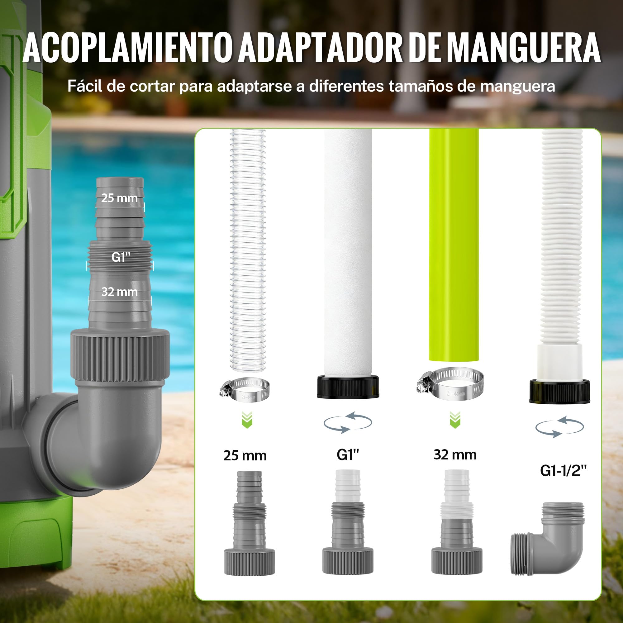 WORKPRO Bomba Sumergible Aguas Sucias 700 W Caudal 17000 L/h Profundidad 7 m Drenaje