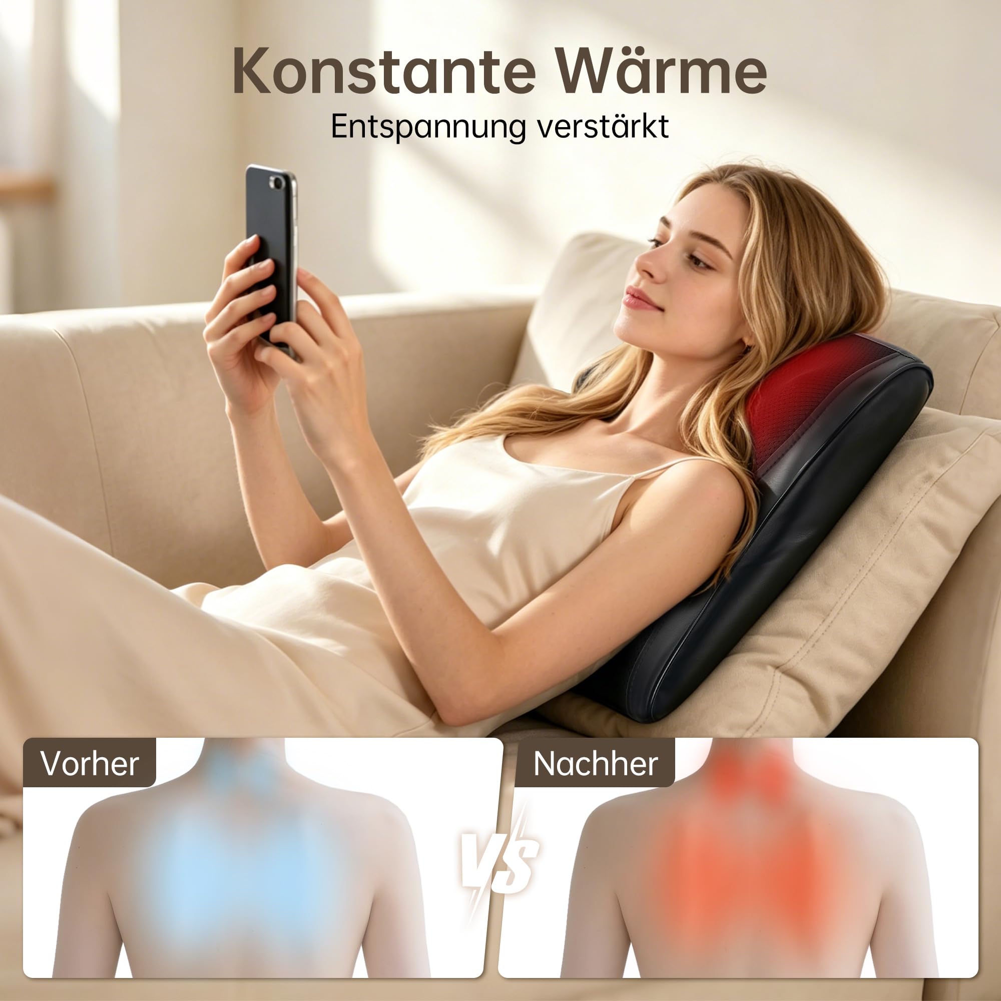 Real Relax 3D Nacken-und Rückenmassagegerät mit Wärme | Shiatsu Massagekissen, Für Lenden Schultern Beine, Schmerzlinderung, Ideal für Büro und Zuhause