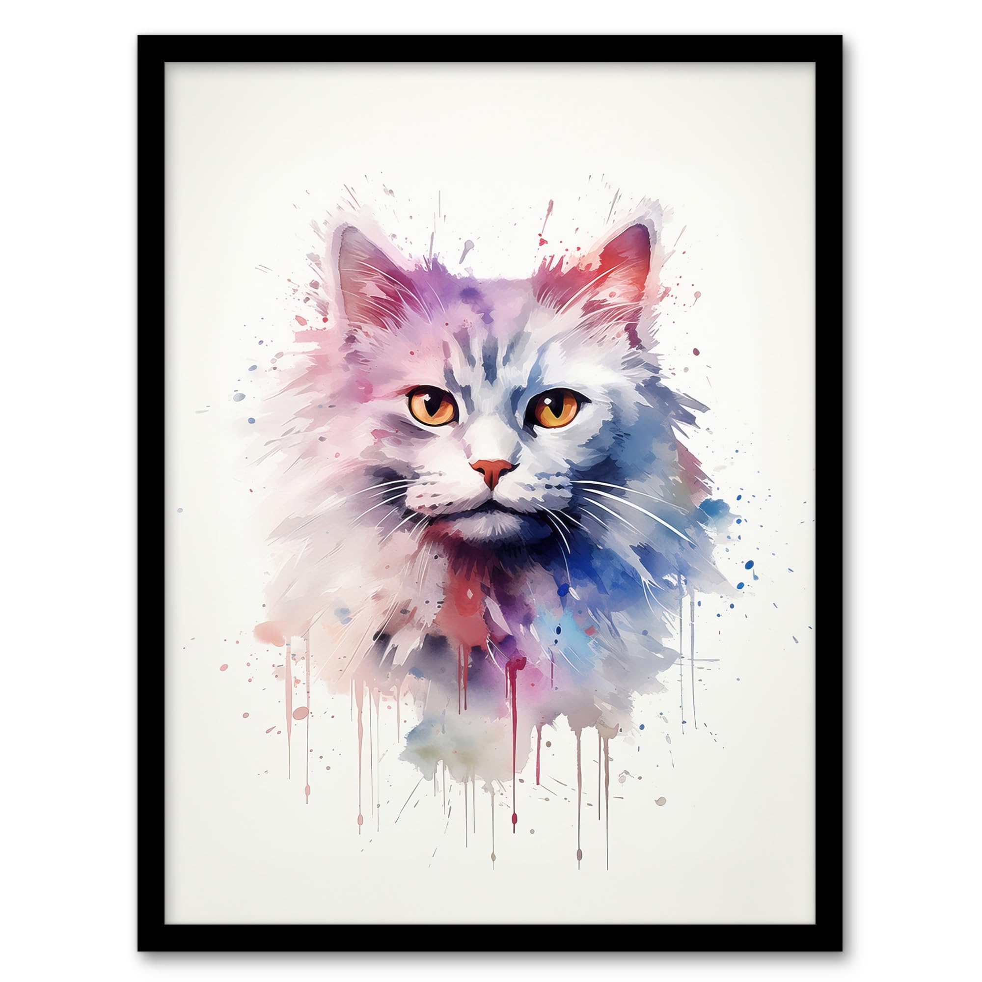 Artery8 Watercolour Persian Cat Framed Print A4
