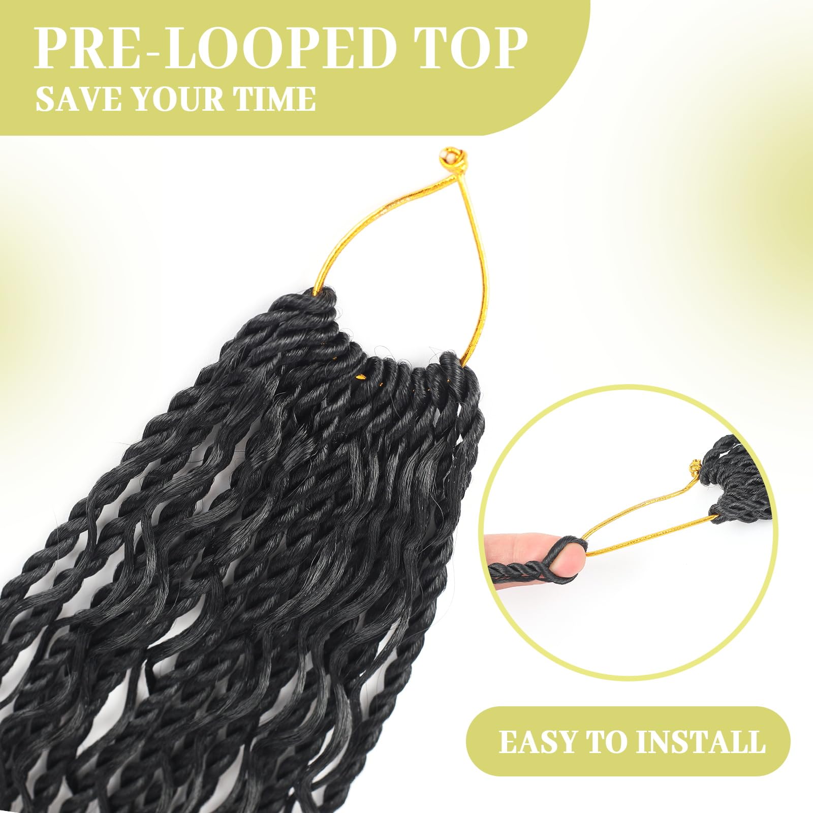 Pelo senegalés de ganchillo de 14 pulgadas con extremos rizados, trenzas de ganchillo bohemias, trenzas de ganchillo pretrenzadas para mujeres negras, extensiones de cabello trenzado negro natural (9
