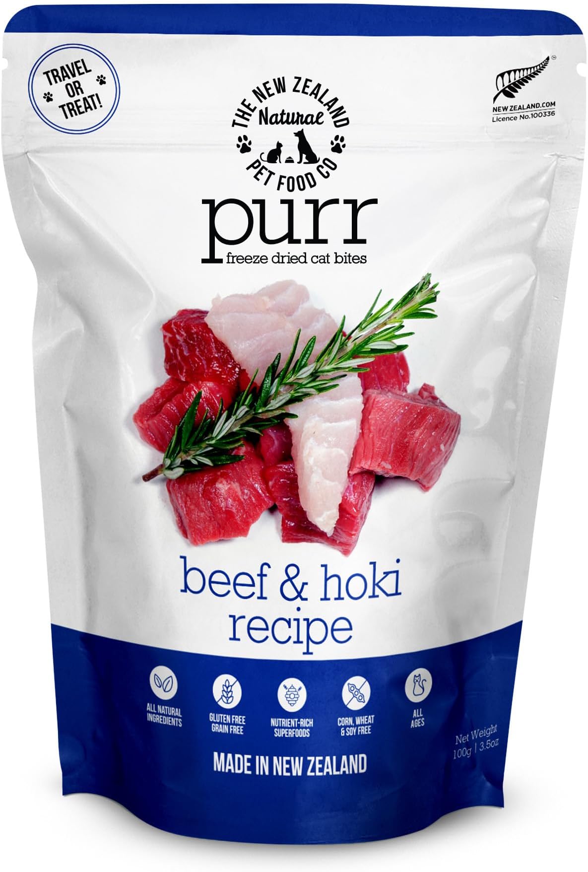 The New Zealand Natural Pet Food Co. Purr Air Dried Cat Food - Beef & Hoki Recipe,High Protein Dry Cat Food, Training Treats, Meals & Toppers,3.5oz