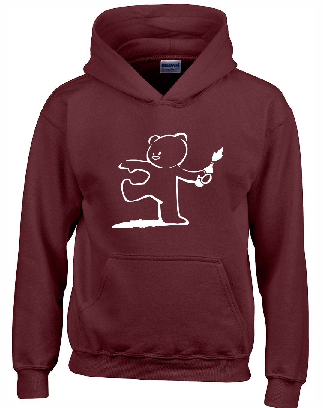 Crown Designs Teddy Bear Banksy Style Unisex Hoodies for Men, Women & Teenagers - Maroon/Medium