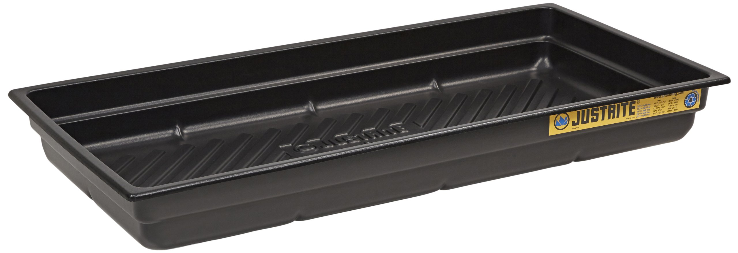 Justrite 28717 EcoPolyBlend Polyethylene Spill Tray, 47-1/2" Width x 5-1/2" Height x 23" Depth, Green