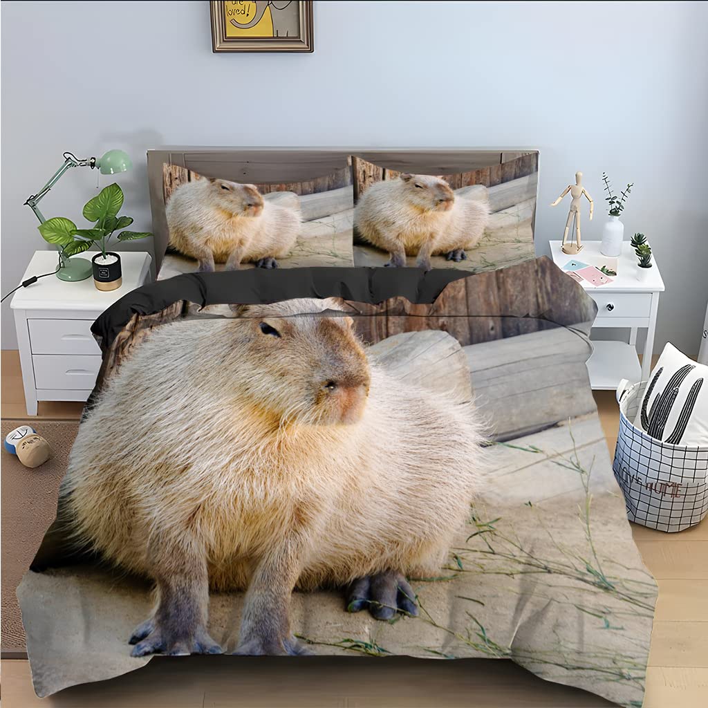 Housse de Couette 90x190 110g/㎡ Microfibre Résistante Capibara Gris