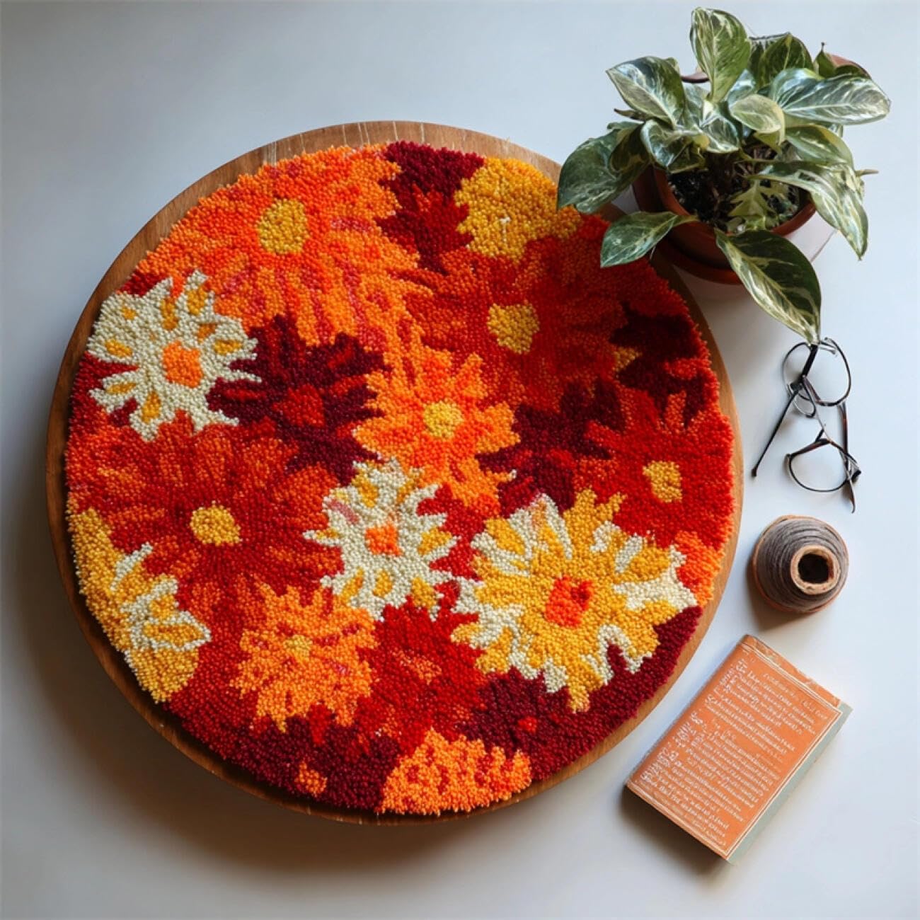 Kitquiver I Latch Hook Carpet Kits Orange Flowers 60X60cm